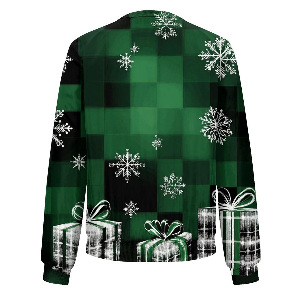 Женская легкая короткая куртка с длинными рукавами на молнии с принтом, повседневная стеганая куртка с карманами, рождественская