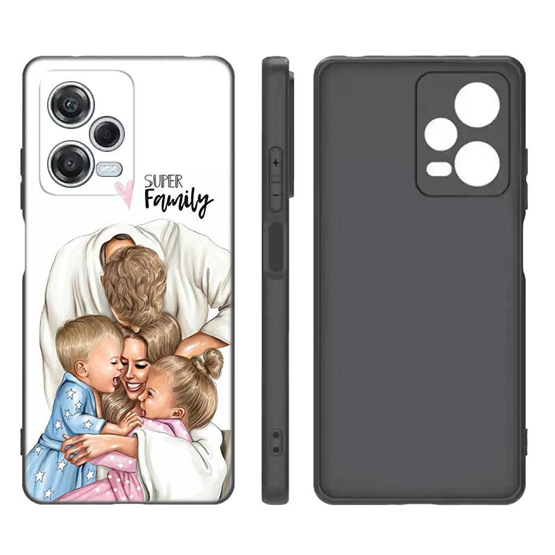 Super Mom Baby Girl Boy Black Silicone Phone Case For Xiaomi Redmi Note 9 10 11 11S 11T 12 13 Pro 5G Plus 9S 10S 12S
