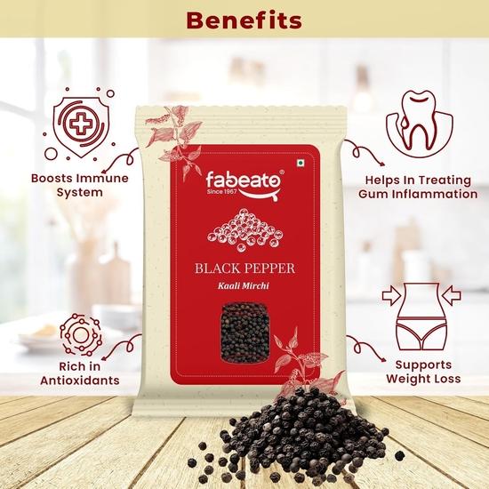 Fabeato Whole Black Pepper 100 г | Kali Mirch | Ультрачистый и мелкомолотый | Ароматный, премиальный черный перец с ярким вкусом и насыщенным ароматом