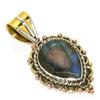 Natural Labradorite TwoTone 925 Solid Sterling Silver Jewelry Pendant 1.50" R0p38