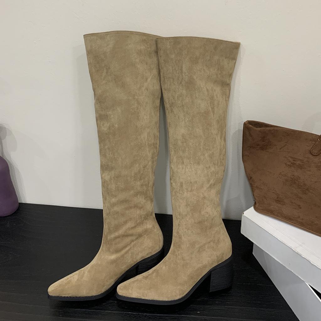 Модная зимняя модель Eilyken, плиссированные женские ботфорты с острым носком, модные панк-квадратные каблуки, длинная обувь, Botas Para Mujer