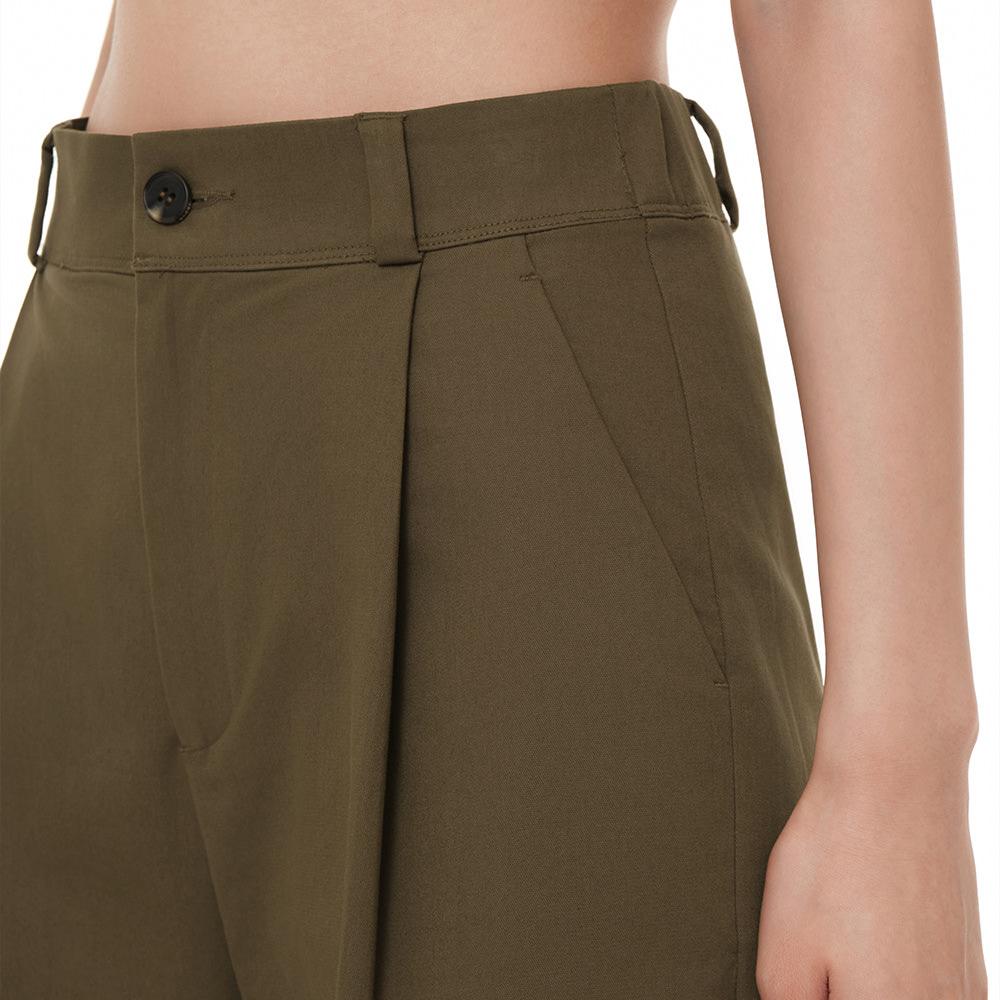 ANDAR Cotton Blend Half-Banding Single-Pleat Wide Slacks