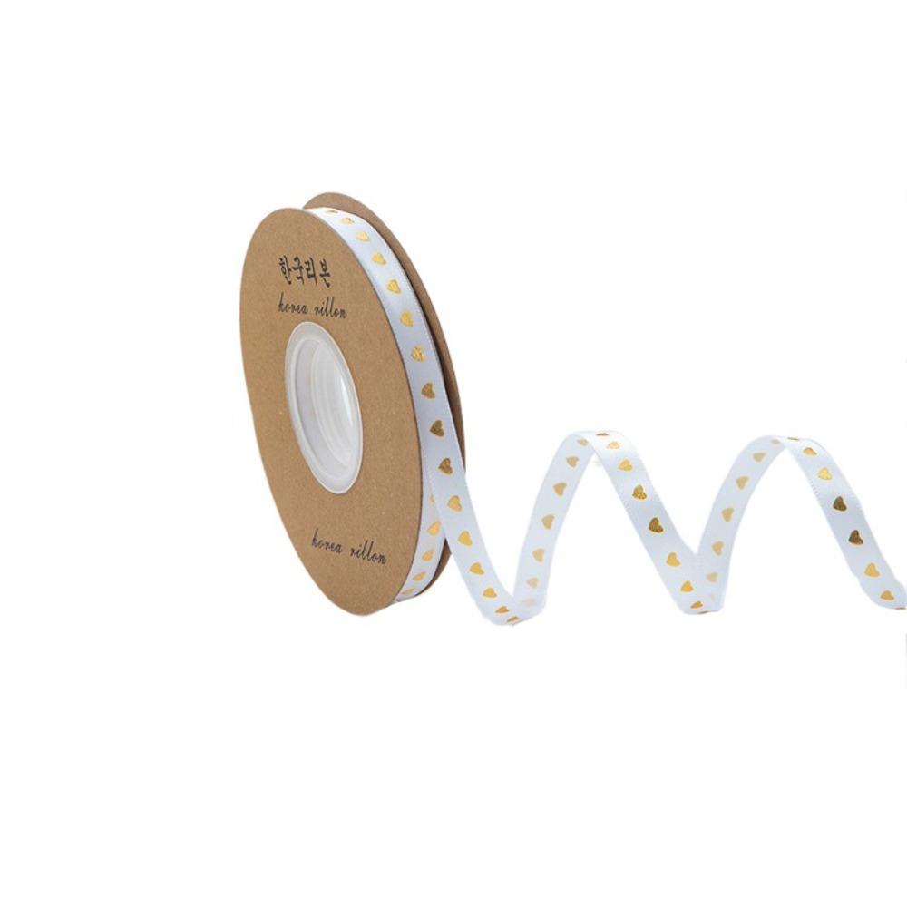 Classic Gold-stamped Heart Ribbons 1cm*30 meters Gift Packaging Ribbon  DIY