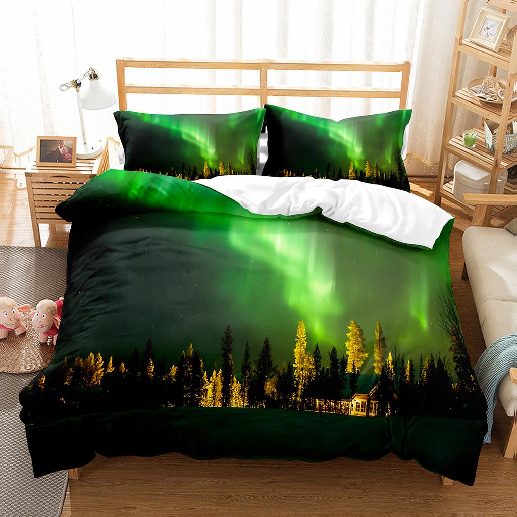 Пододеяльник Кинг/Квин Северное сияние Набор постельного белья с природным пейзажем Красочный пейзаж неба Чехол для одеяла Полиэстер Чехол для одеяла