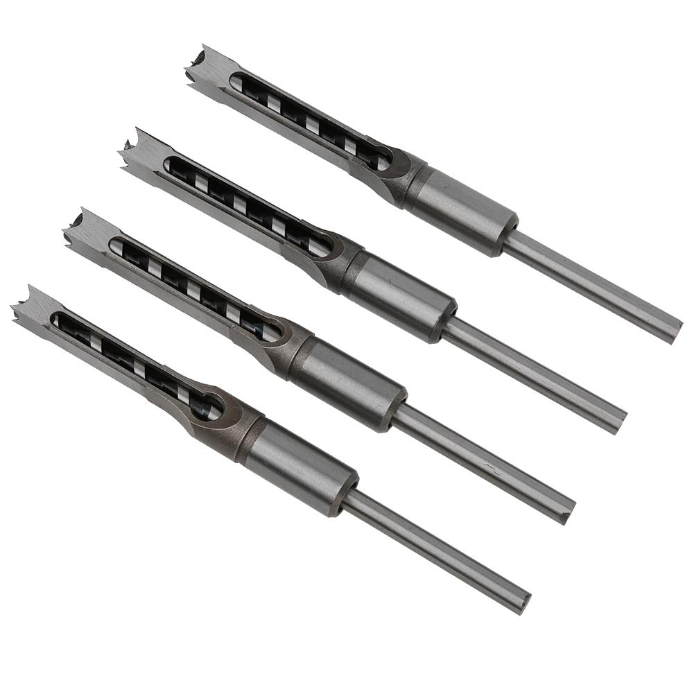 4Pcs Square Hole Drill Bits Woodworking Bearing Steel Wood Drilling Tools Set 11‑12.7mm