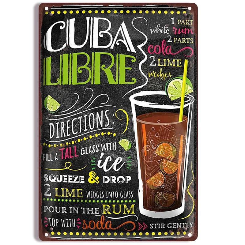 Vintage Cocktail Recipe Metal Tin Signs Set Pina Colada Sangria Margarita Aperol Spritz Zombie Screw Driver Drinks Wall Decor
