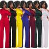 7 Color Women's Fashion Solid Color Slanted Collar Button-up Jumpsuit Wide-leg Pants