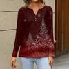 Women's Fashion Casual H Printed V-Neck Long Sleeve Decorative Button T-Shirt Tops