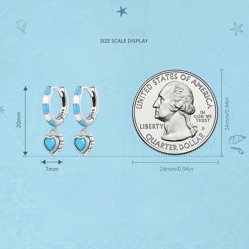Rockyu Earrings for 925 Turquoise Heart Hoop Swaying Ring Sterling Hypoallergenic to Birthday Jewelry Women, Small, Beautiful, Silver, Earrings,