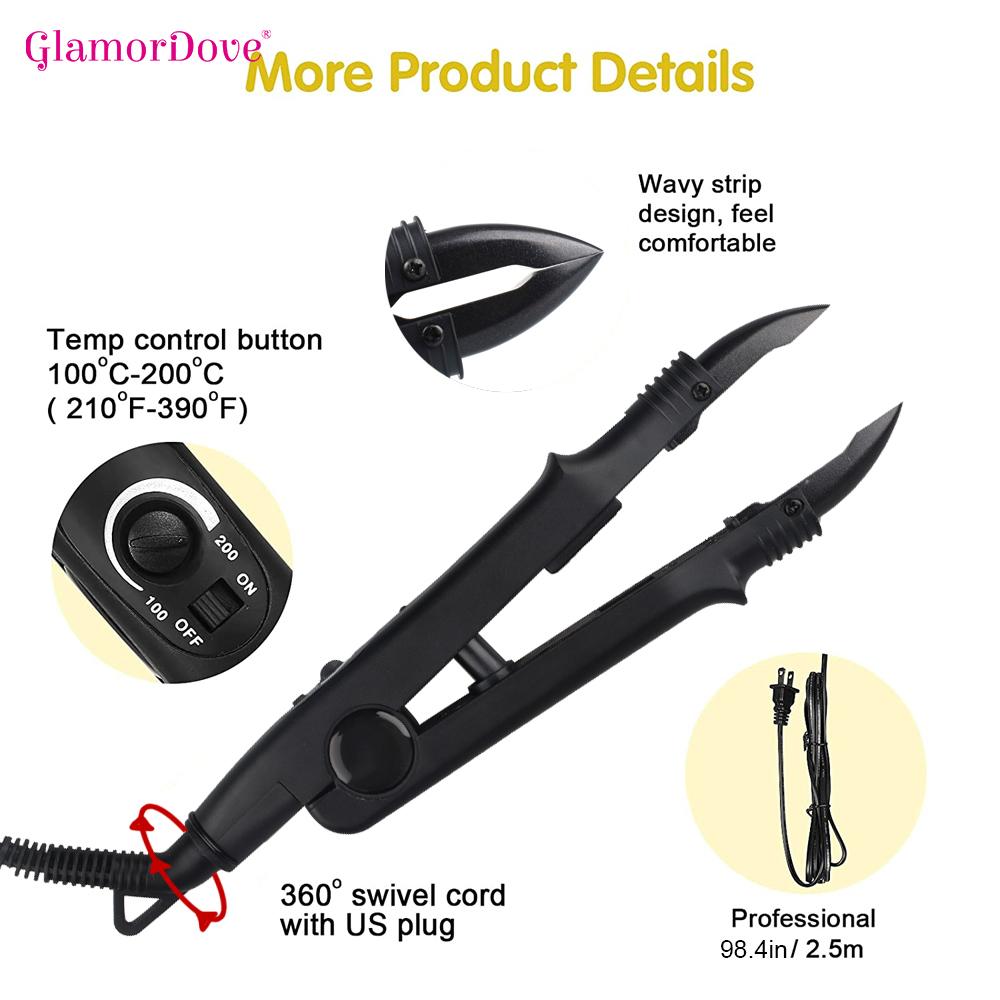 GlamorDove Professional K-Tip Hair Extension Tool Kit with Clips, Tail Comb, Keratin Bond Cutter, Heat Shields & Velcro