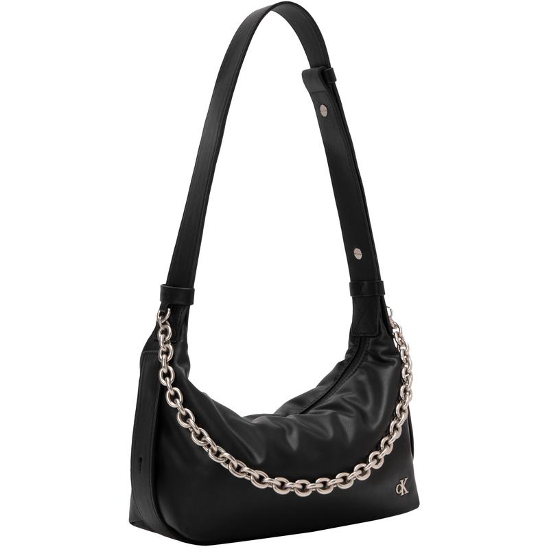 Calvin Klein Trendy niche simple metal letter chain PVC shoulder bag women's space black