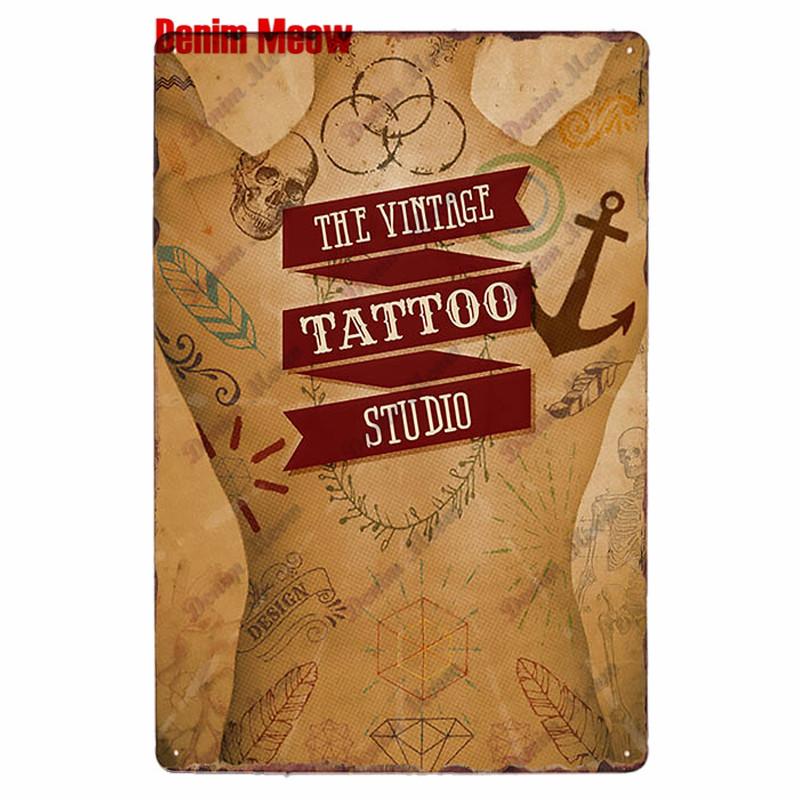 Классическая металлическая жестяная вывеска для студии татуировки, винтажная настенная художественная роспись, антикварный декор комнаты для салона татуировки, декор для дома в салоне, WY86