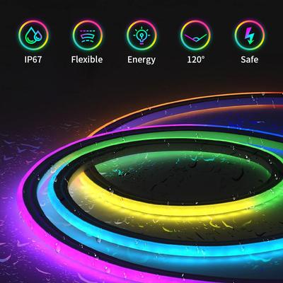 Светодиодная неоновая лента Tuya WiFi 24V RGB Диммируемая Bluetooth 2M-10M Светодиодная лампа IP67 Водонепроницаемая Гибкая лента Управление музыкой Рождество