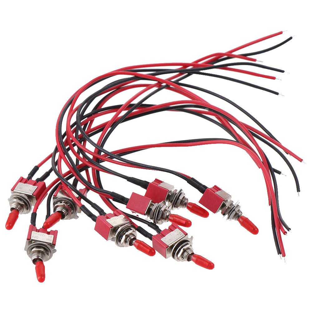 1/8Pcs 2 Position 2 Pins Miniature Toggle Switch MTS-101 SPST Mini Toggle Switch 6A 250V Pre-soldered Wires Button