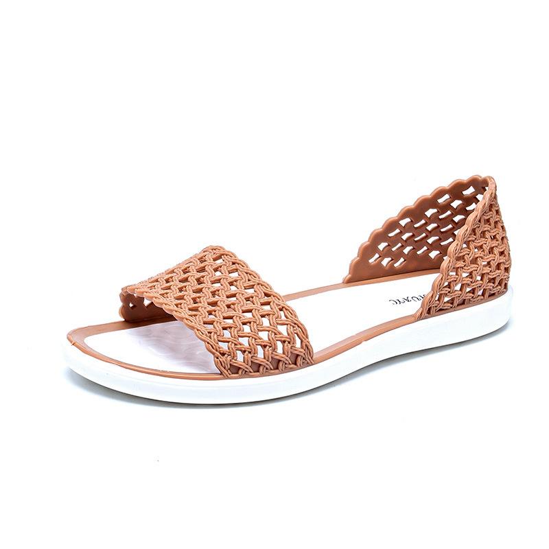Fashion Women Sandals Ladies Summer All-match Flat Plastic Hollow Hole Jelly Shoes Non-slip Soft Bottom Beach Sandals Zapatos De Mujer
