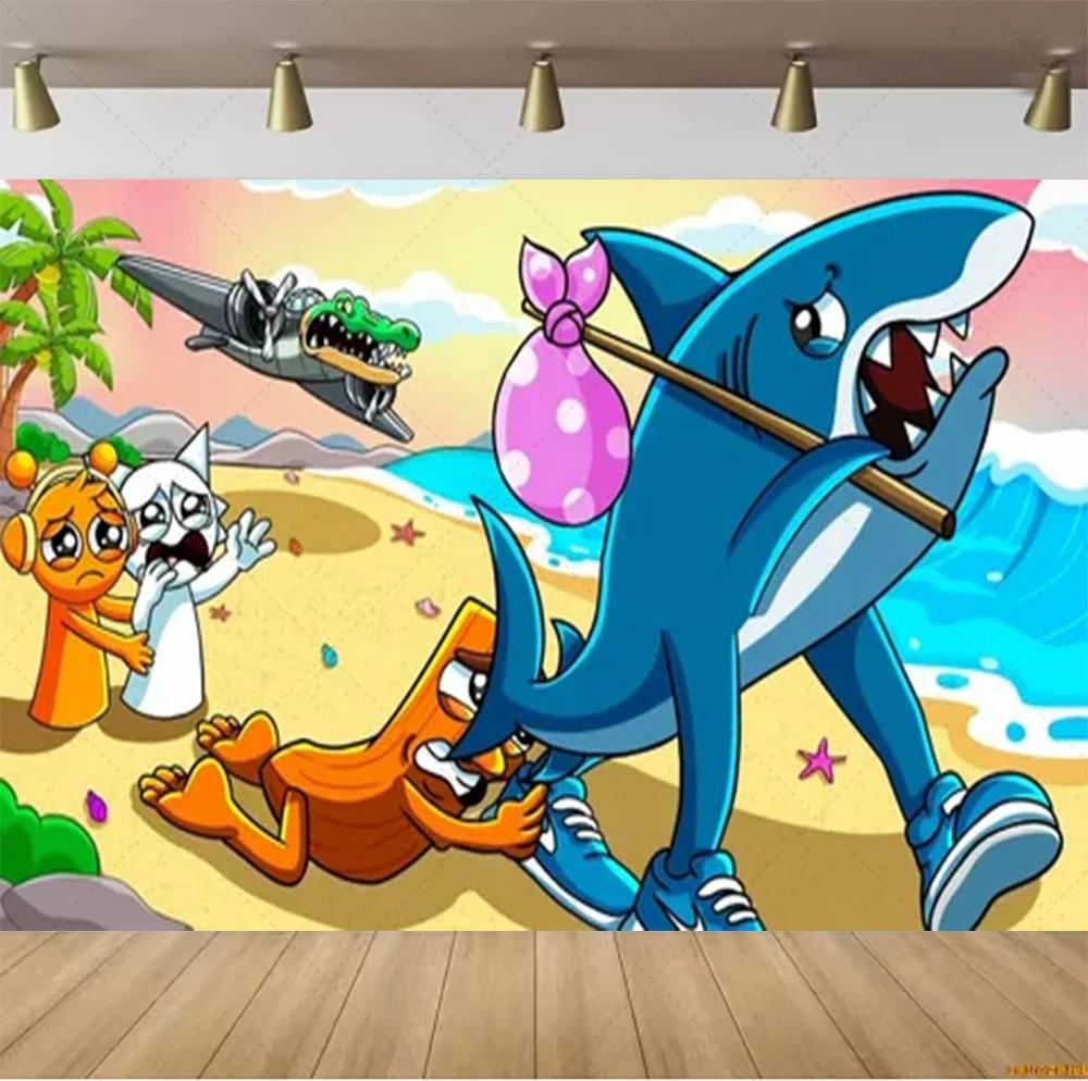 T-ungTungTung-Sahur Brainrot Tralalo Birthday Party Backdrop Shark Maraca Custom Photobooth Kid Babyshower Cake Table Sign Decor1529