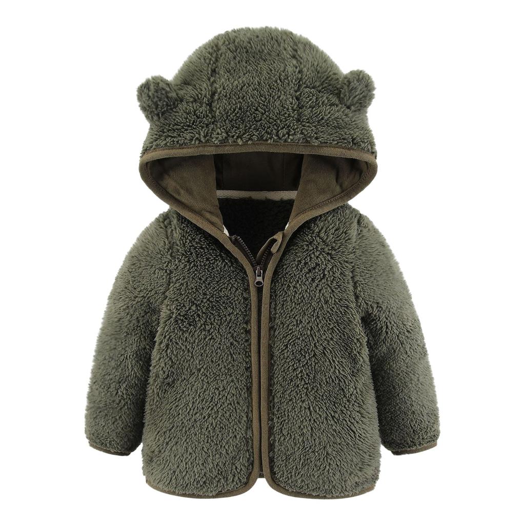 Kids Fashion Casual Long Sleeve Plush Top Solid Color Children Hooded Outerwear