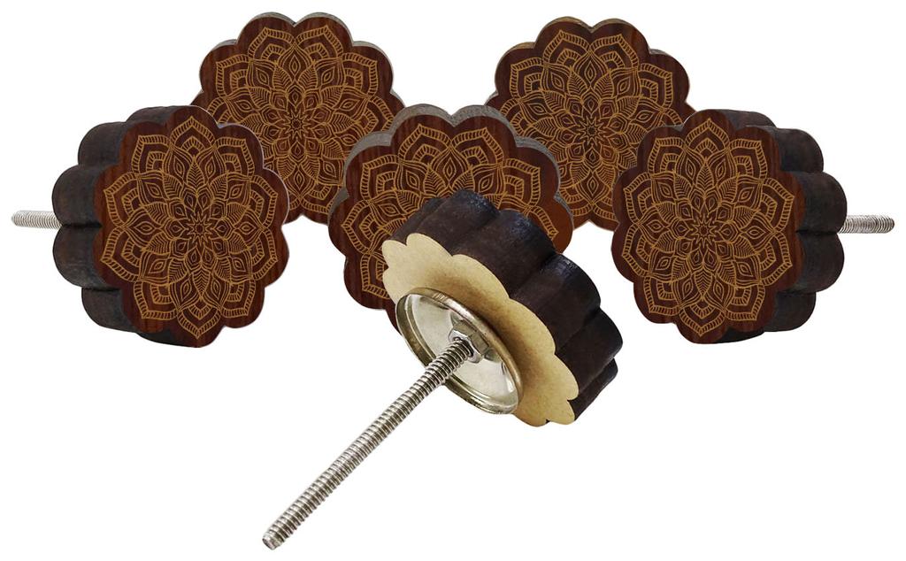 IBA Indianbeautifulart Brown Engraved Knobs Pack of 10 Wooden Wardrobe Door Knobs Drawer