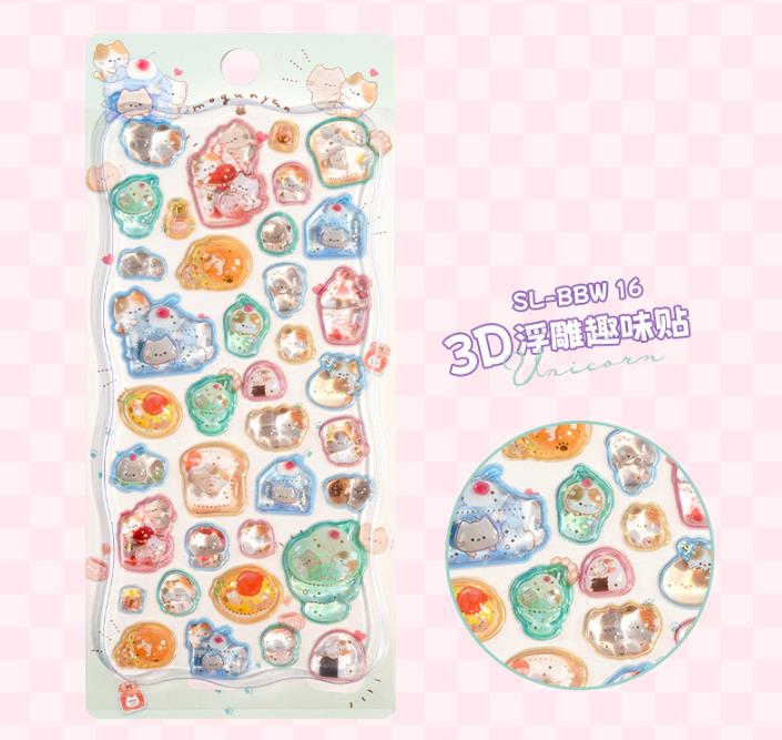 3D Crystal Gem Japanese Cartoon Stickers - Relief Decals Perfect for Kids Girls Reward Gift & Phone Case Kawaii Decor