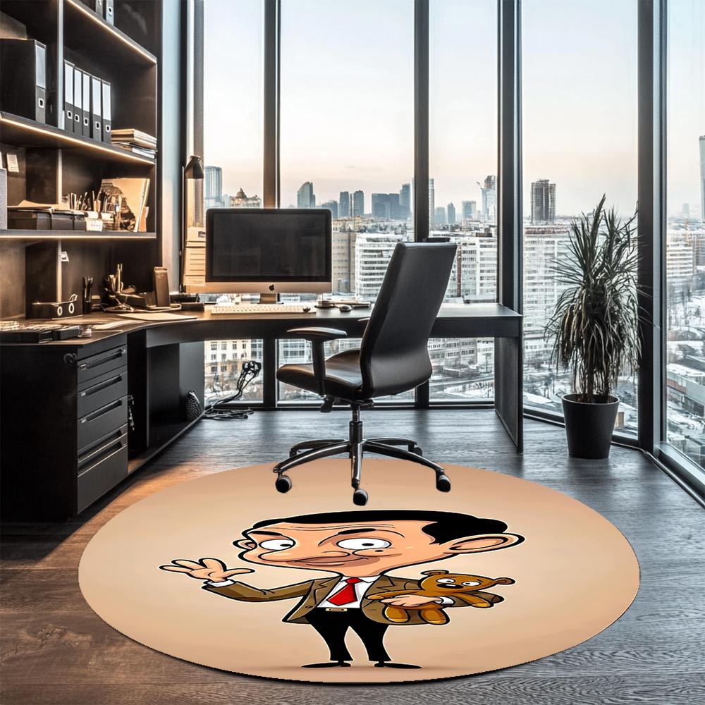 Mr Bean Printed Round Rug Carpet Chair Rug Area Rug Entryway Doormats,for Office Chair Living Room Bedroom Kitchen Room.