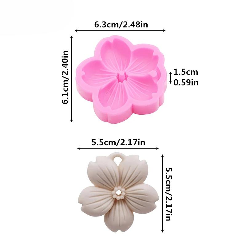 Five Petal Flower Resin Clay Aroma Keychain Pendant Mold DIYCherry Blossom Accessories Silicone Mould Chocolates Cake Decorating