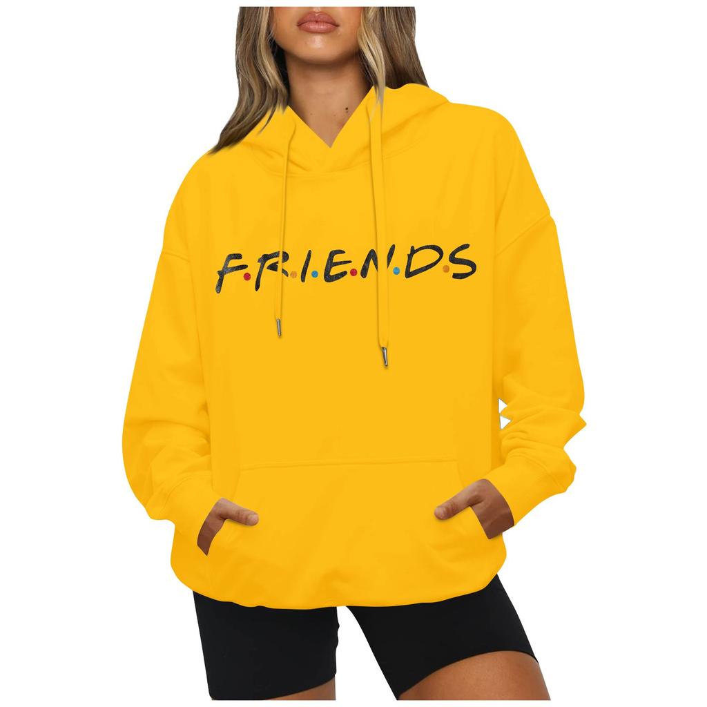 Модный повседневный свободный пуловер с длинными рукавами и буквенным принтом с веревочной толстовкой