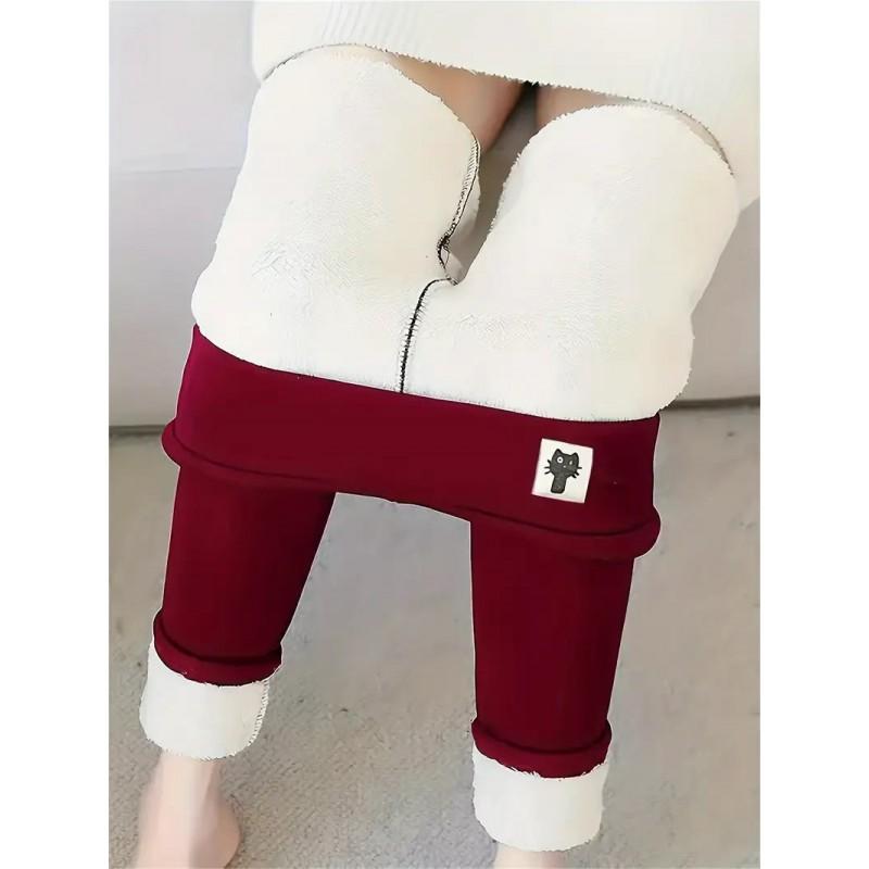 Womens High Waist Fleece Lined Leggings Cartoon Cat Thick Warm Winter Stretch Tights
