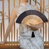 Bamboo Folding Fan with Tassels Hollow Ribs Portable Summer Hand Held Fan Decoration Dance