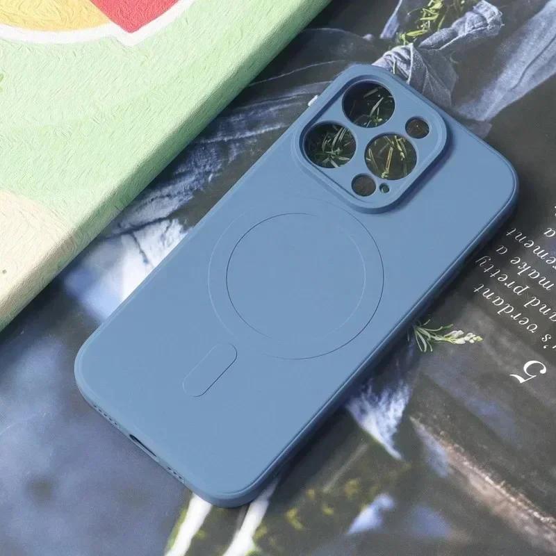 Чехол из жидкого силикона для iPhone 16 1 14 13 11 12 Pro Max Plus, телефон, магнитная беспроводная зарядка, противоударная задняя крышка