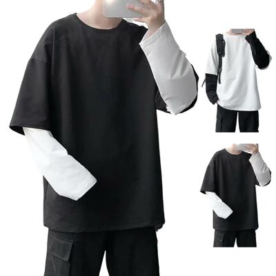 Мужской свитер с длинным рукавом в стиле колор-блок, свободная рубашка с длинным рукавом