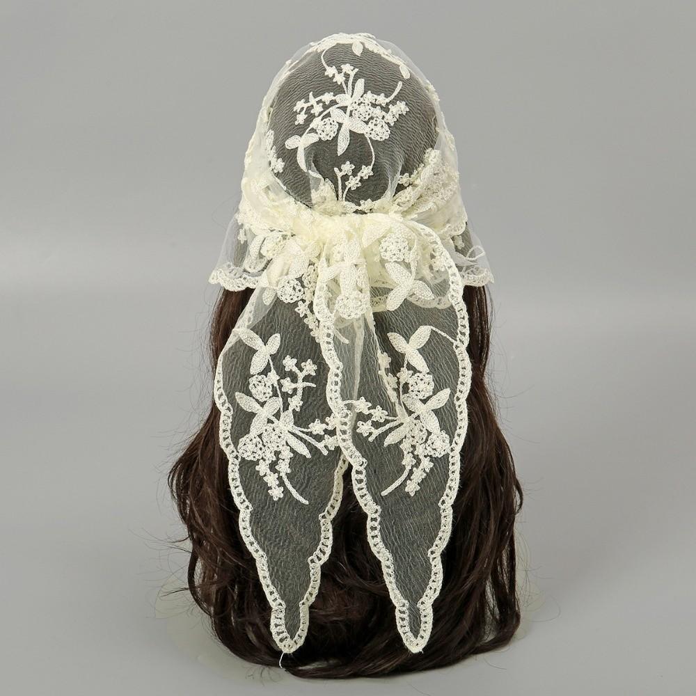 Elegant Crochet Head Scarf Vintage Lace Triangle Scarf New Embroidered Flower Scarf Church