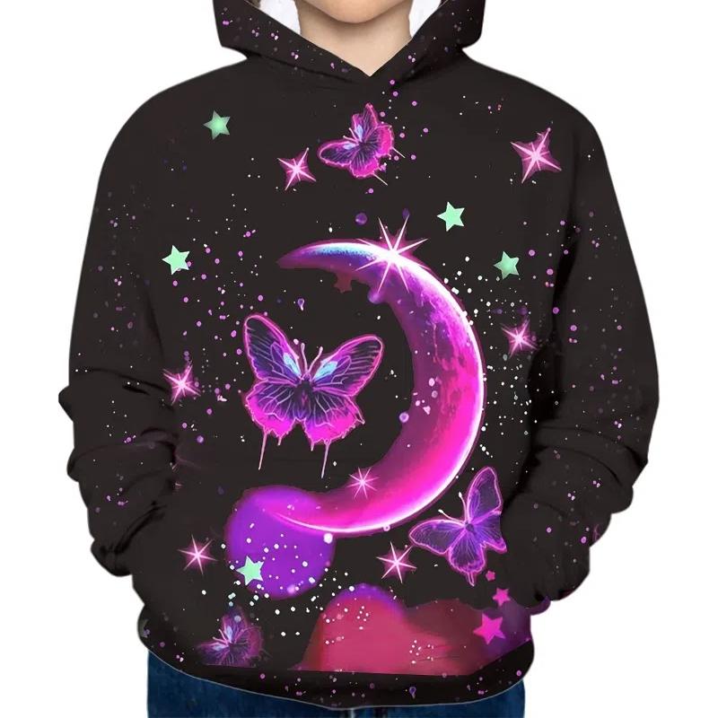 Толстовка для детей, толстовки с принтом бабочек для девочек, модные блузки с длинным рукавом для девочек, повседневные топы, толстовка для девочек