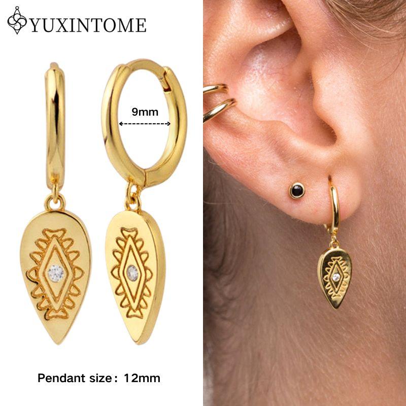 YUXINTOME 925 Silver Ear Needle Zircon Hoop gold Earrings For Women Square Plate Pendant Cutout Heart Earrings Fashion Jewelry