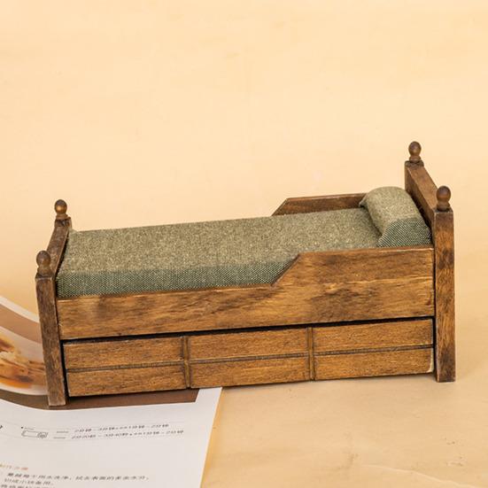 Miniature Single Bed 1:12 Scale Mini Bed with Drawer Retro Style Mini Bed Miniature Furniture for Dolls Kids Pretend Play