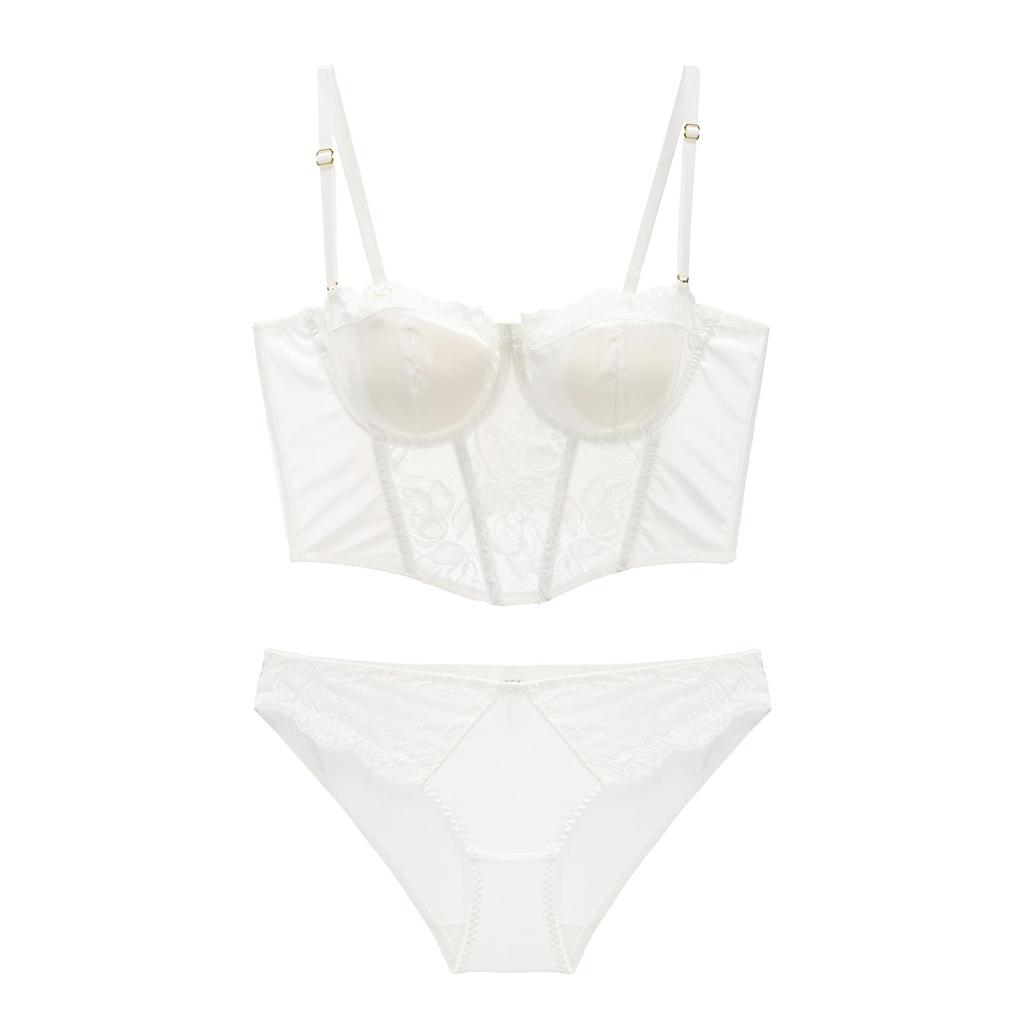 Seductive Lace Longline Corset Push-Up Bra Set for Women