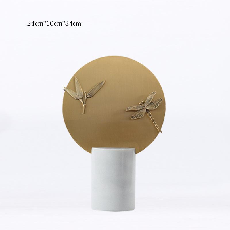 Metal Handicraft Geometric Circle Golden Screen Butterfly Dragonfly Artificial Insect Decorative Figurines Home Decoration