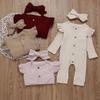 0-24M Baby Girls Boys Cotton Romper Autumn Spring Warm Solid Color Romper 2Pcs Newborn Baby Girl Boy Pit Cotton Jumpsuit Outfits