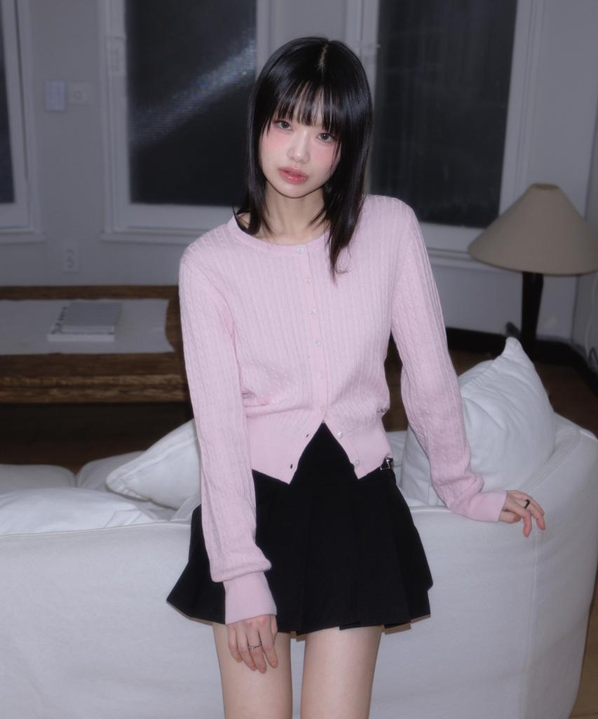 Rose Franz Double Buckle Pleat Mini Skirt [Black]