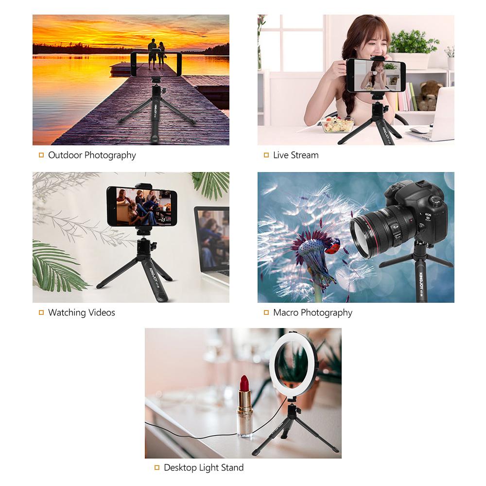 KINGJOY KT 26 Mini Desktop Tripod Rotatable Ball Head with Extendable Cold Shoe Phone Clip 1 4 Inch Screw for