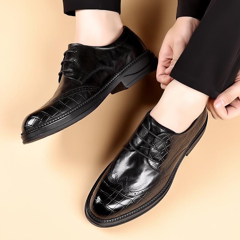 2026 Brand Business Casual Leather Shoes Oxfords Shoes for Men Brown Black Business Lace-up Office Brogue Pointed Dress Shoes