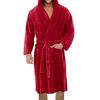Solid Color Belt Flannel Bath Robe Hooded Pockets Warm Men Nightgown Home Clothes