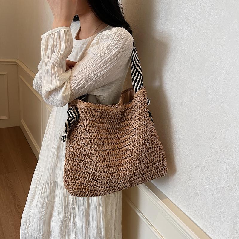 Большая вместительная соломенная сумка для женщин, сумка на плечо для отдыха на море, сумка-тоут для поездок на работу
