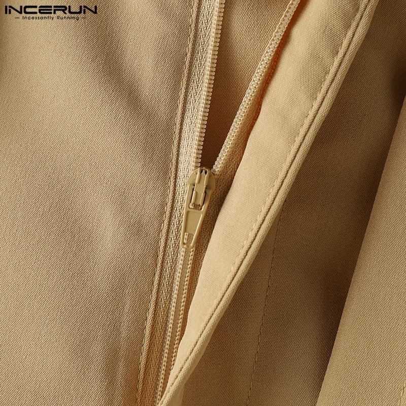 INCERUN Men Solid Color Zipper Up Belted Shorts Skirts Irregular Kilts