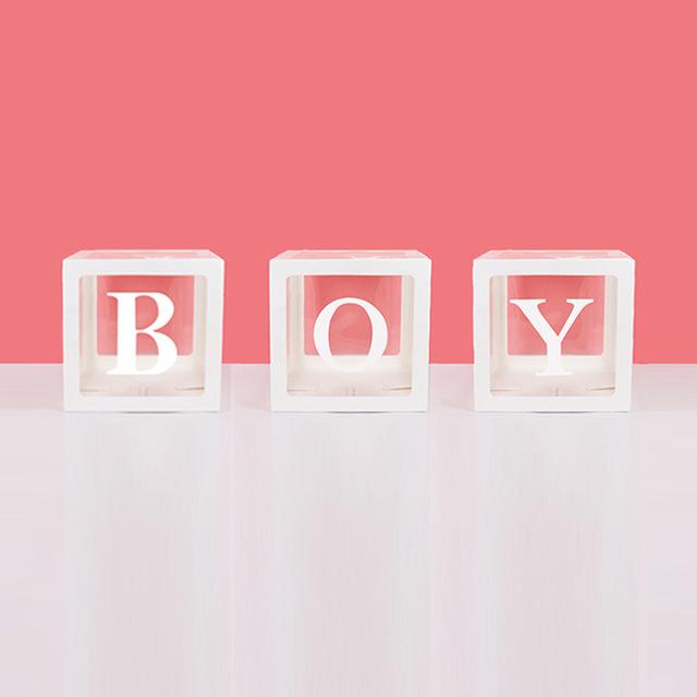 A-Z Letter Name Transparent Balloon Box BABY ONE Blocks Boy Girl Party Gift Box Wedding Decoration Baby Shower Birthday Party