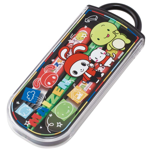 Skater Lunch Box Trio Set Chopsticks Spoon Fork Maizen Sisters for Children Antibacterial Treatment Easy To Open Sliding Type Made In Japan TACC2AG-A