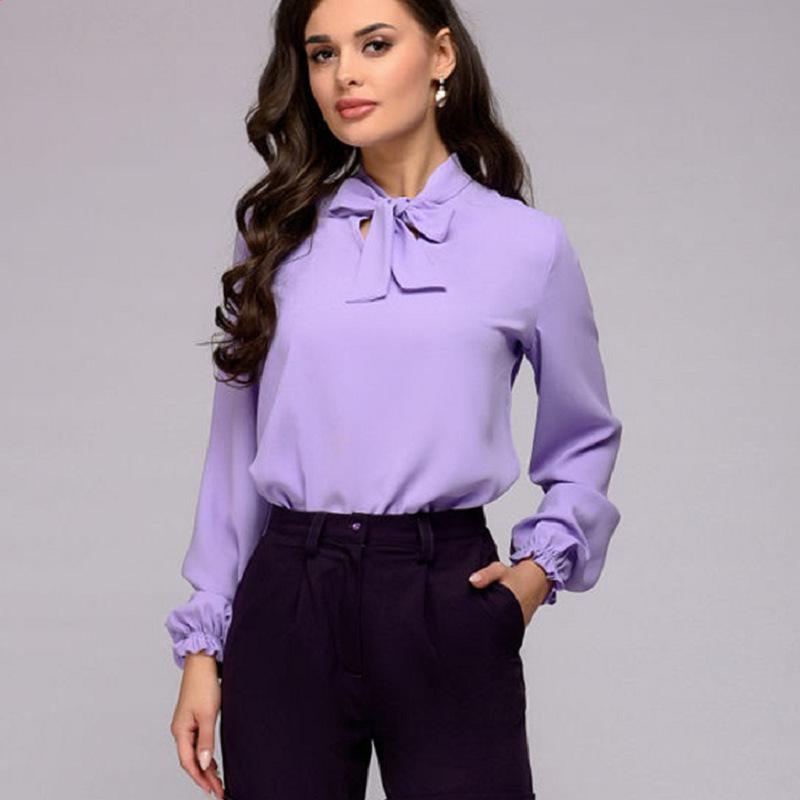 New Women's European & American Style Chiffon Blouse – Sexy Stand Collar, Tie Knot, Long Sleeve