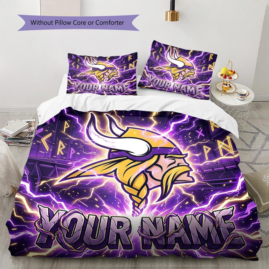 Custom Name Minnesota Vikings3 Pattern Bedding Quilt Set Home Decoration Gift (1 * duvet cover + 2 * pillowcase without core)