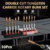 10Pcs Carbide Double Cut Rotary Burrs Set for Woodworking Carving Polishing Hex Shank Grinder Bits