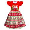 Kids Girls Cartoon Santa Claus Christmas Tree Elk Print Ruffle Sleevess New Year Dress