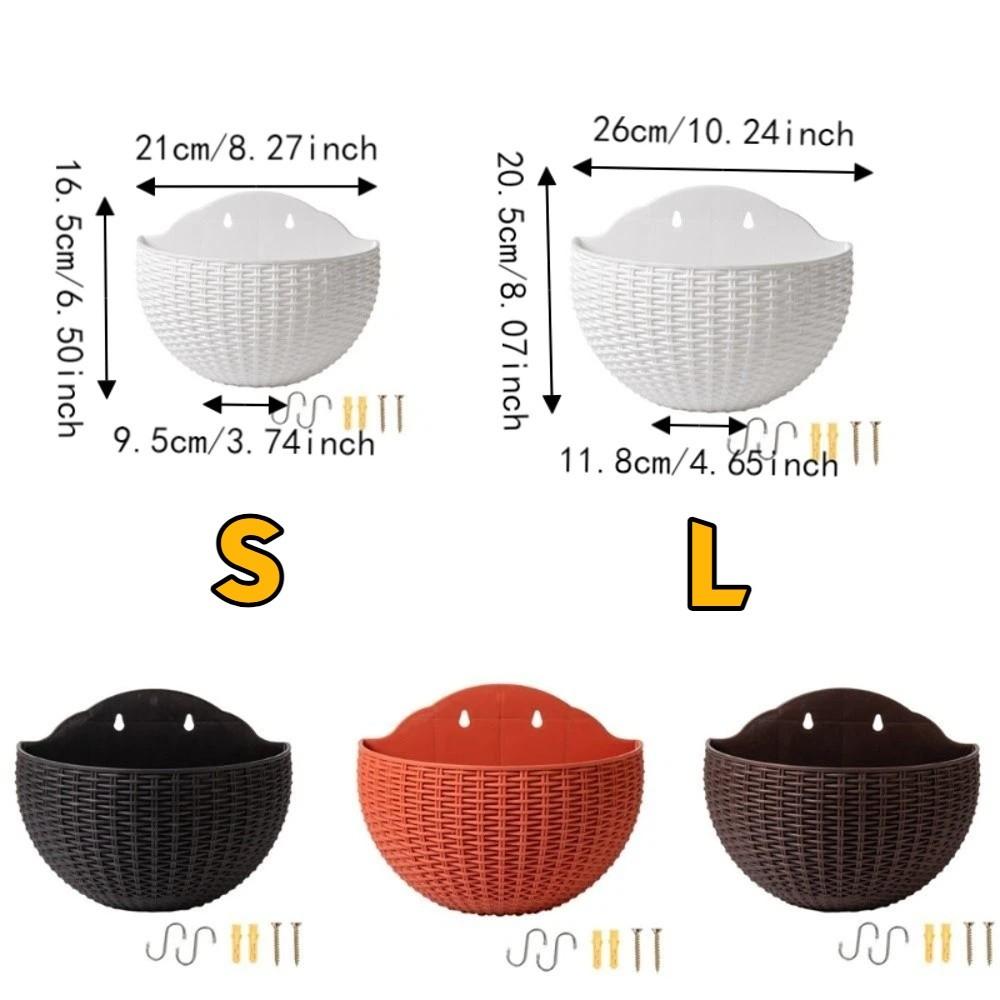 Plastic Rattan Weaving Hanging Flowerpot Half Round Over Fence Planter Wall Flower Pot Flower Shop